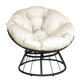 Papasan Wicker Rattan Chair Indoor, 360-Degree Swivel Saucer Chair with Fluffy Cushion,Deep Seating Accent Moon Chair with Solid Twill Fabric