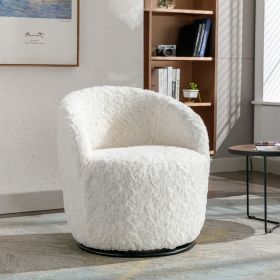 A&A Furniture,Artificial Rabbit Hair Fabric Swivel Accent Armchair Barrel Chair With Black Powder Coating Metal Ring