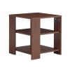 Square side table; simple style design; 3-tier end table; wood living room nightstand; bedroom; easy assembly; 1-pack; classic brown