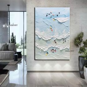 Handmade The Beach Joys Ocean Surfing Art Hand Painted Extra Large Heavy Textured 3D Minimalist Swimming Art Abstract Oil Painting Contemporary Art (size: 150X220cm)